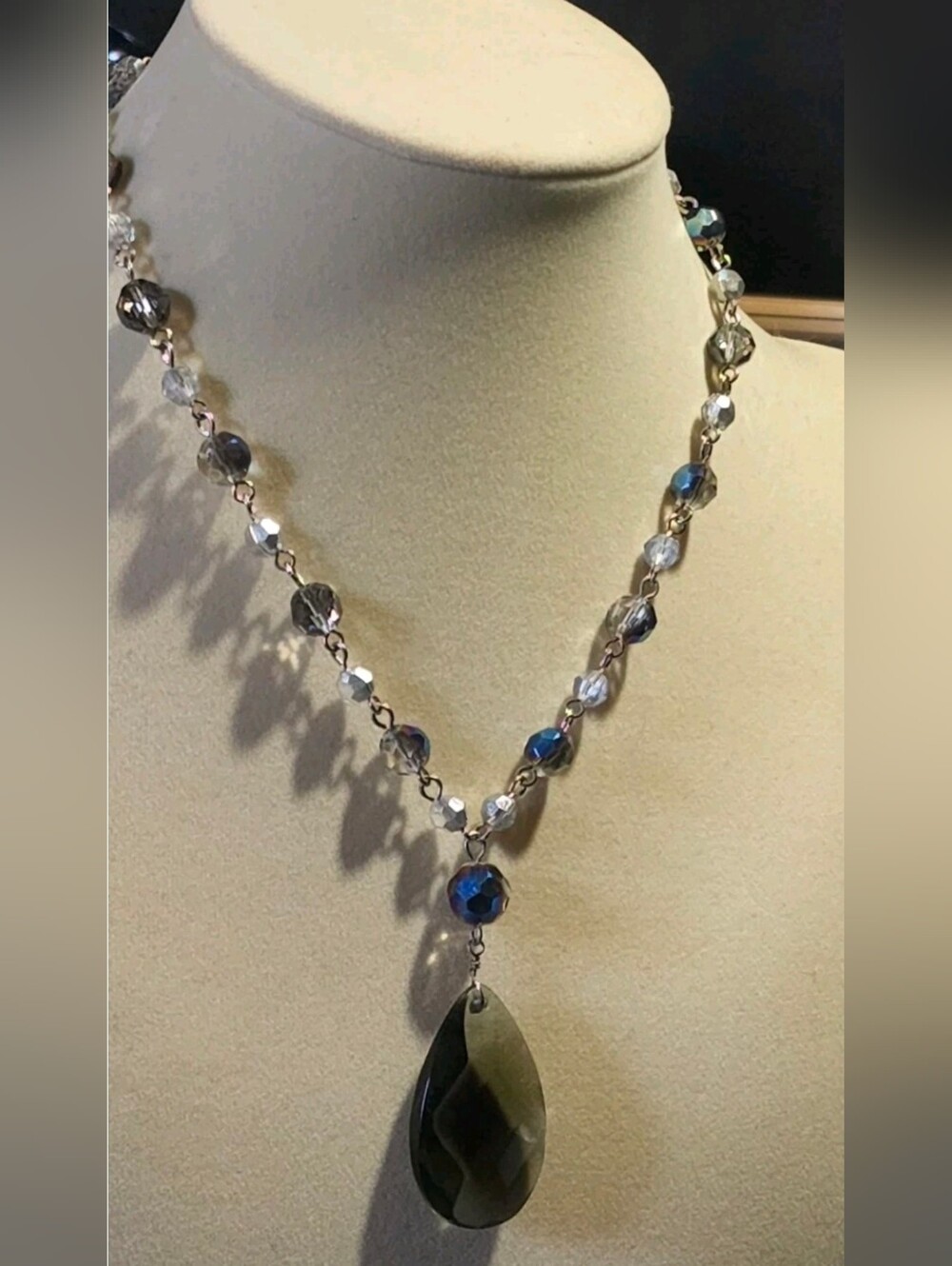 NWT Cookie Lee Faceted Smoke Pendant & Glass Bead Necklace